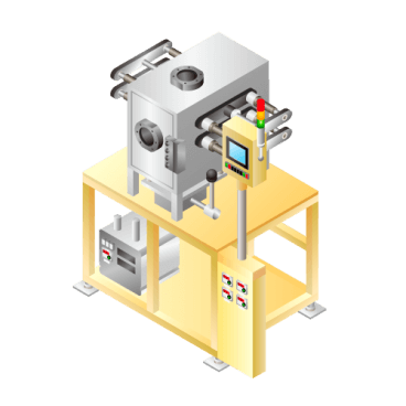 Degassing and sealing equipment for lithium-ion secondary batteries and similar.