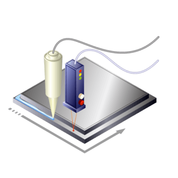 Seal material coating applicator (with course correcting function)